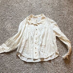 Free People Cream Textured Blouse